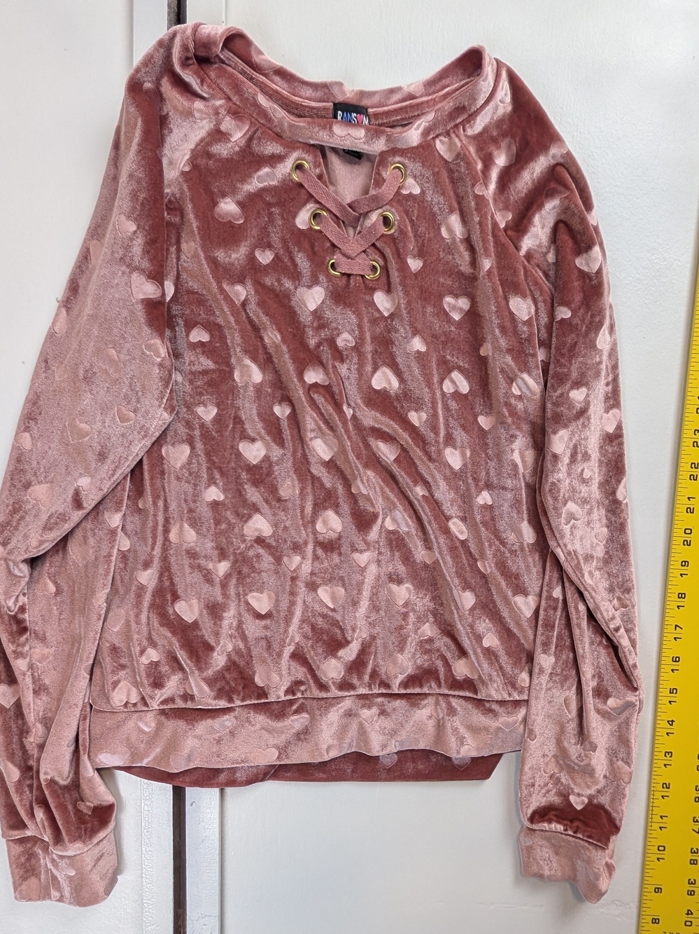 Ransom Rose Pink Velvet Lace-Up Heart Sweatshirt